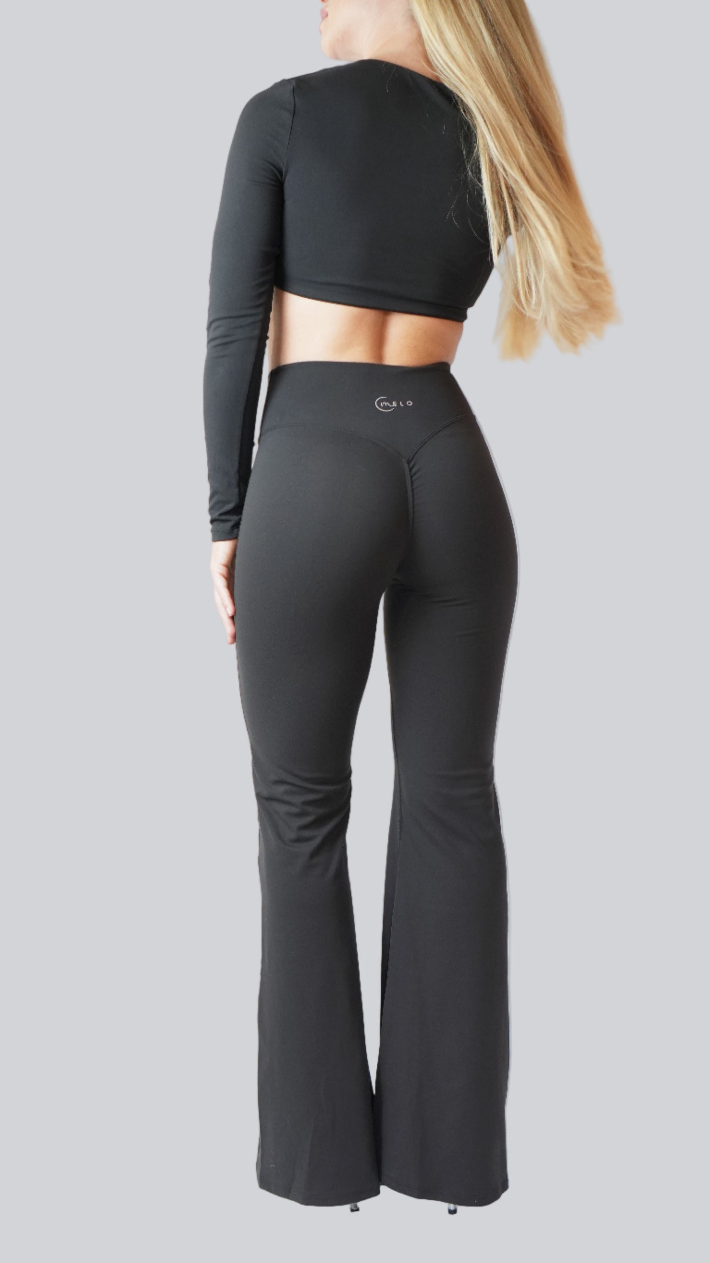 Jet Black Serène High-Waist Flared Leggings, flared high-waistedleggings for yoga - MELO Studio