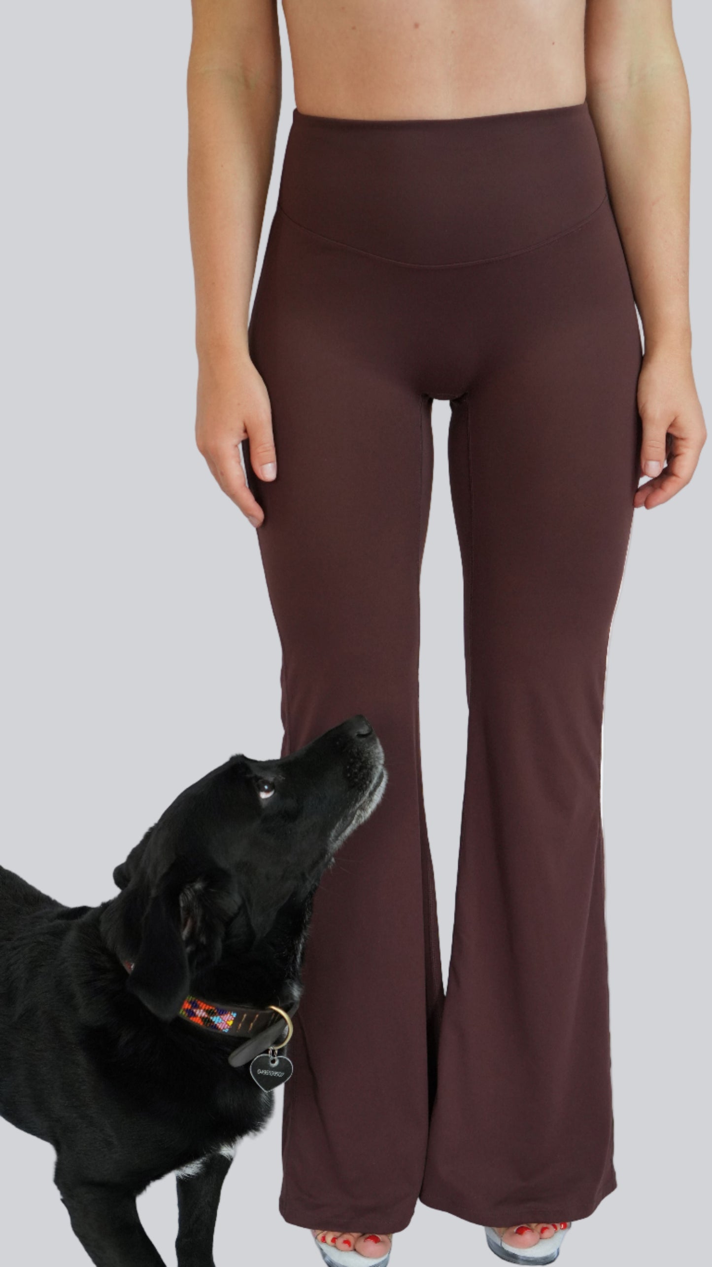 Mocha Brown Serène High-Waist Flared Leggings, flared high-waistedleggings for yoga - MELO Studio