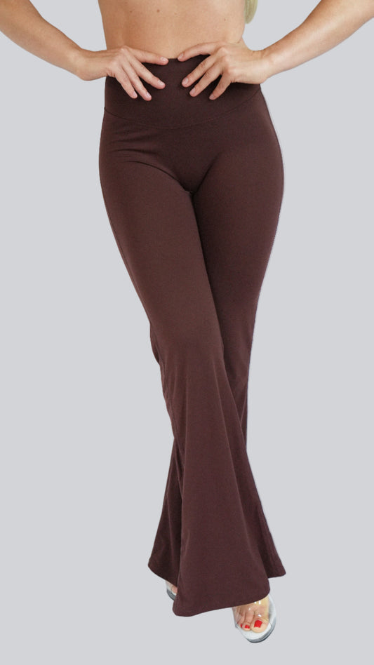 Mocha Brown Serène High-Waist Flared Leggings, flared high-waistedleggings for yoga - MELO Studio