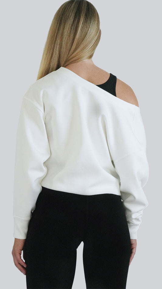 White Reversible Twist Top with long sleeves and V-back – MELO Studio