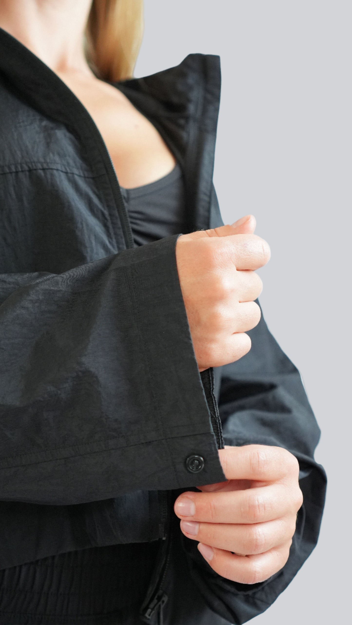 Jet Black Lightweight Rain Jacket - Nylon Shell by MELO Studio, activewear - MELO Studio