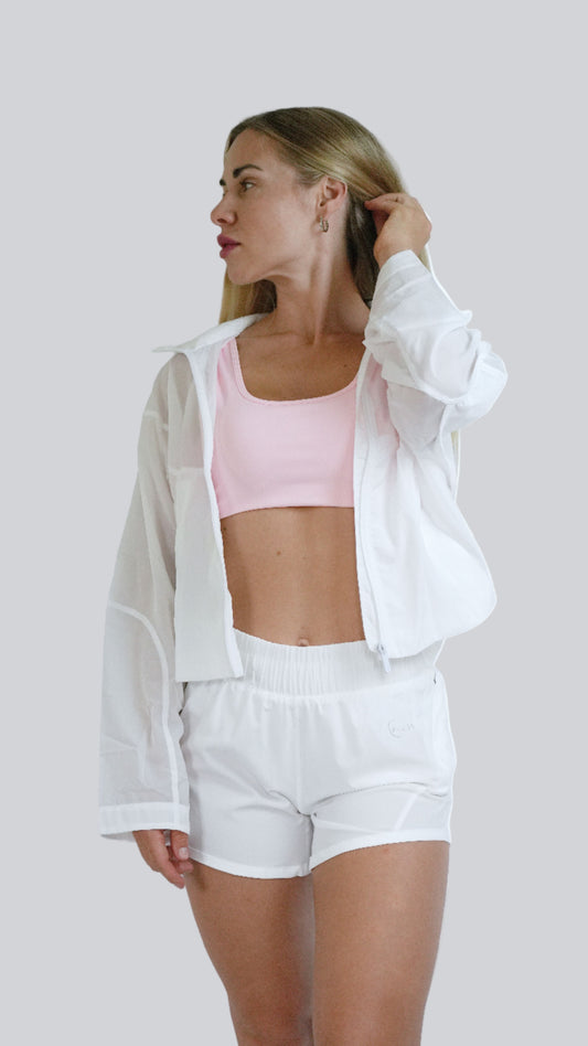 Cloud White Lightweight Rain Jacket - Nylon Shell by MELO Studio, activewear - MELO Studio