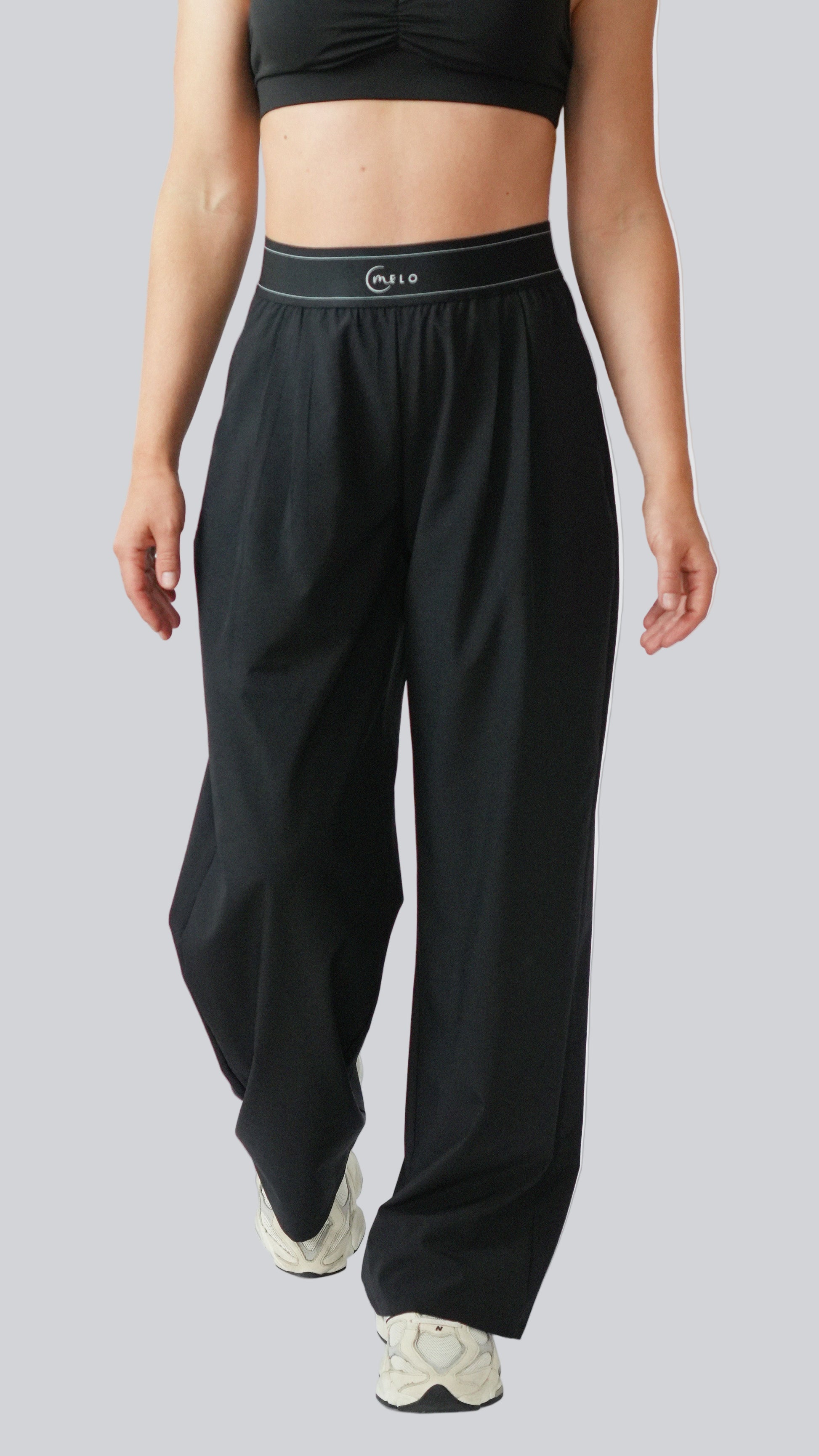 Black AirWeight wide-leg pants, ultra-light wrinkle-free activewear – MELO Studio