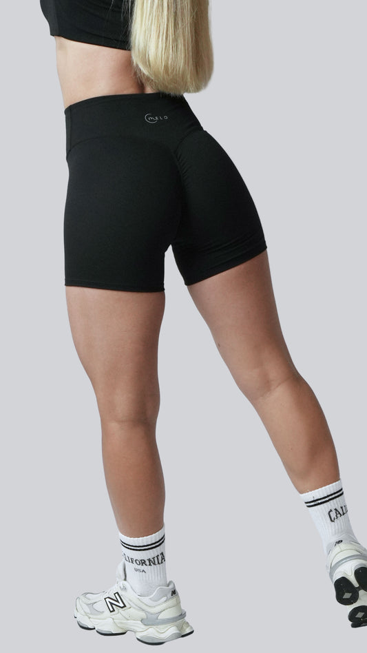 Jet Black Serène Sculpt Shorts, sculpting high-riseshorts for training and Pilates - MELO Studio