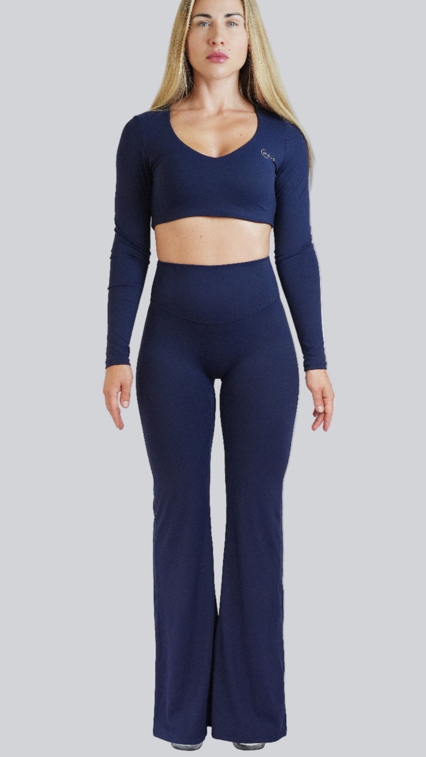 Midnight Blue Serène High-Waist Flared Leggings, flared high-waistedleggings for yoga - MELO Studio