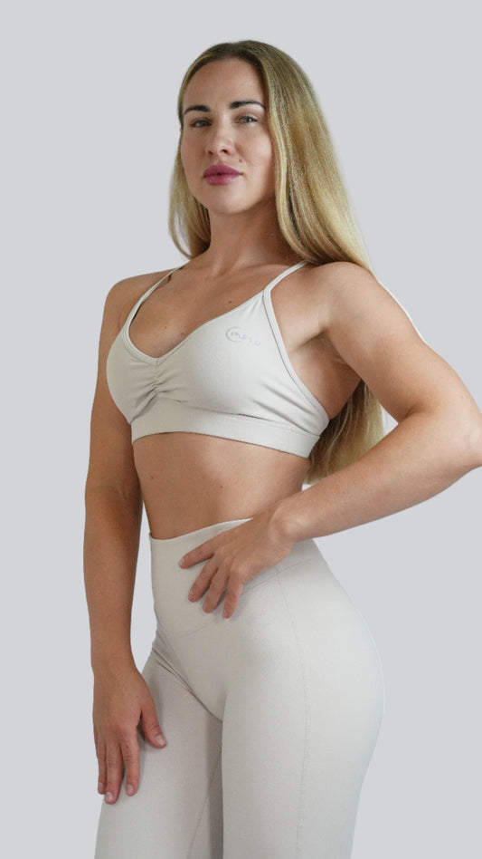 Ivory Pearl Serène Soft Bra, smooth support for yoga and Pilates - MELO Studio
