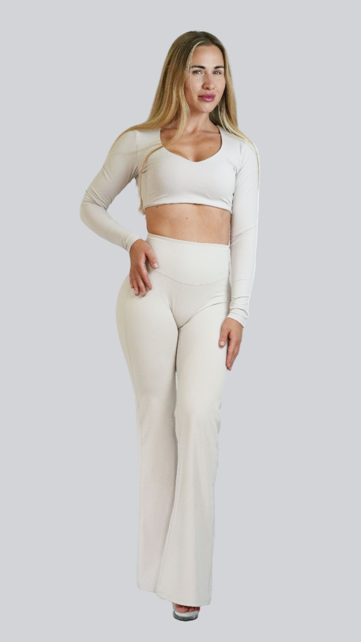 Ivory Pearl Serène High-Waist Flared Leggings, flared high-waistedleggings for yoga - MELO Studio
