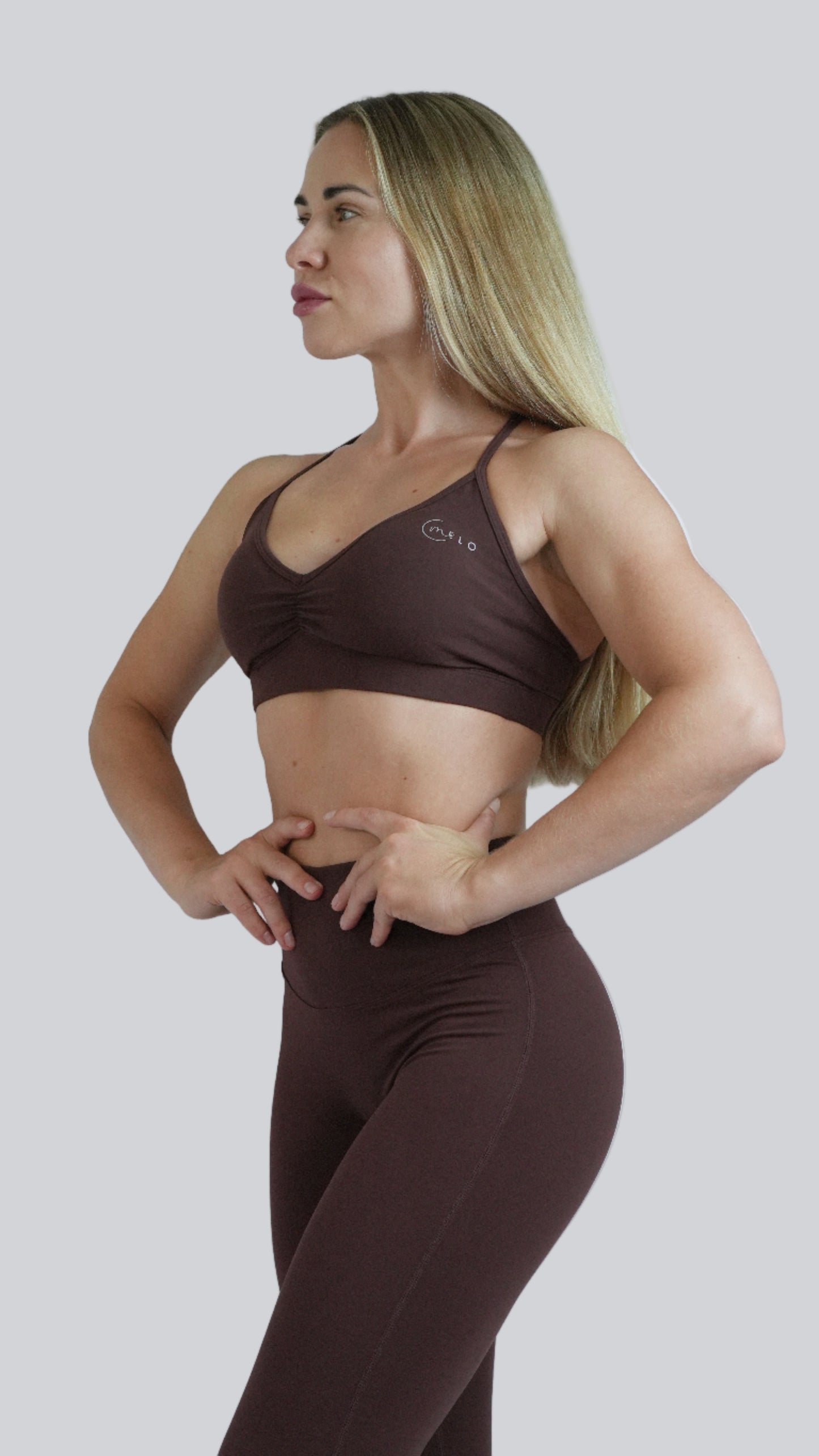 Mocha Brown Serène Soft Bra, smooth support for yoga and Pilates - MELO Studio