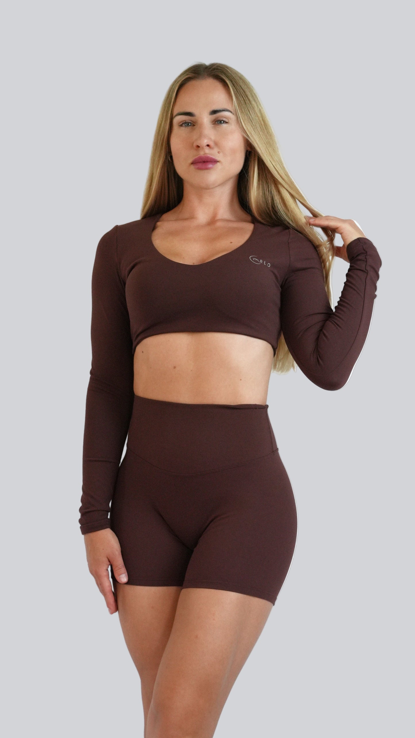 Mocha Brown Serène Sculpt Shorts, sculpting high-riseshorts for training and Pilates -  MELO Studio