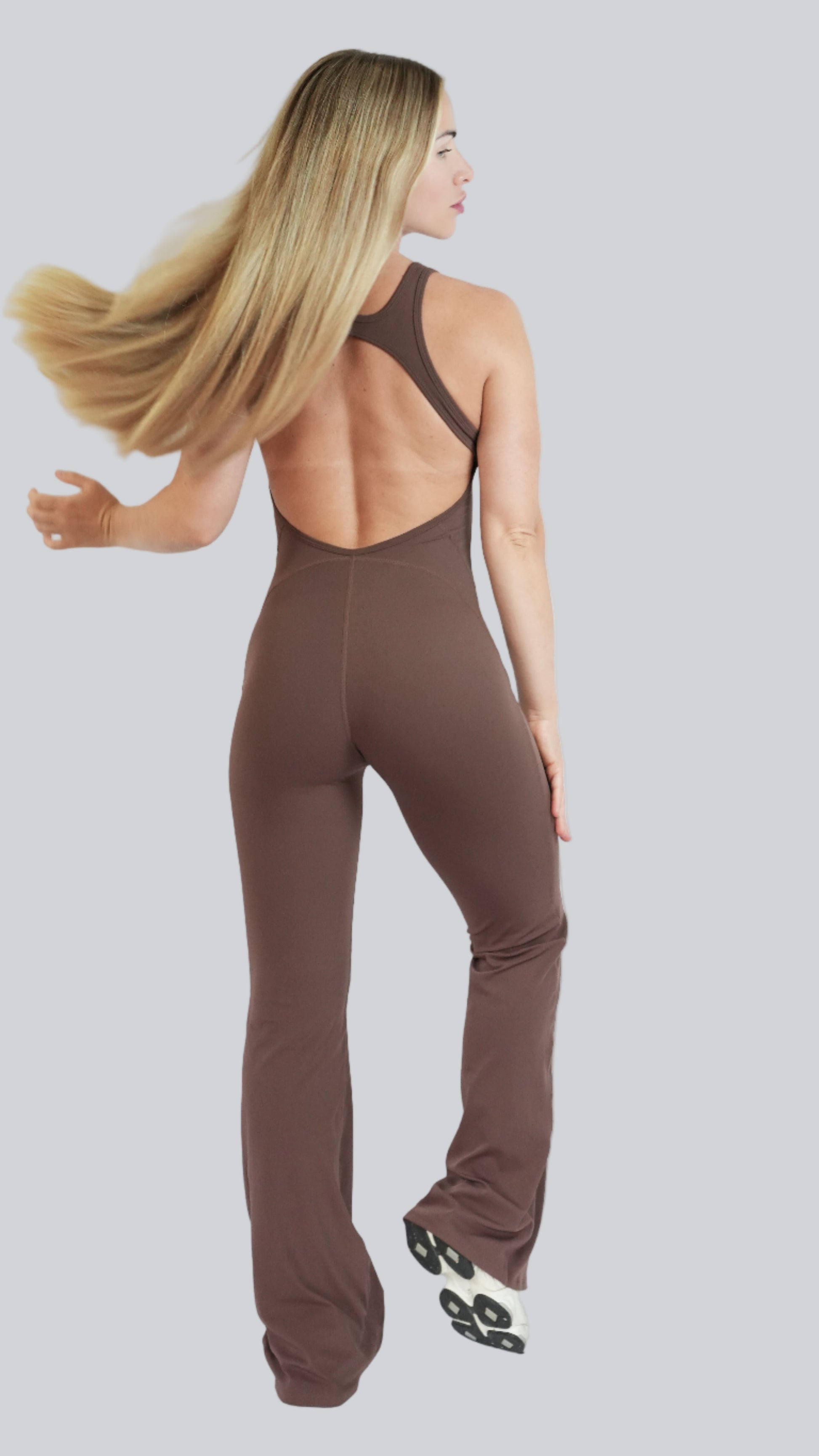 Cocoa Earth ContourFlow Jumpsuit - Flared-Leg One-Piece, activewear for yoga and Pilates - MELO Studio