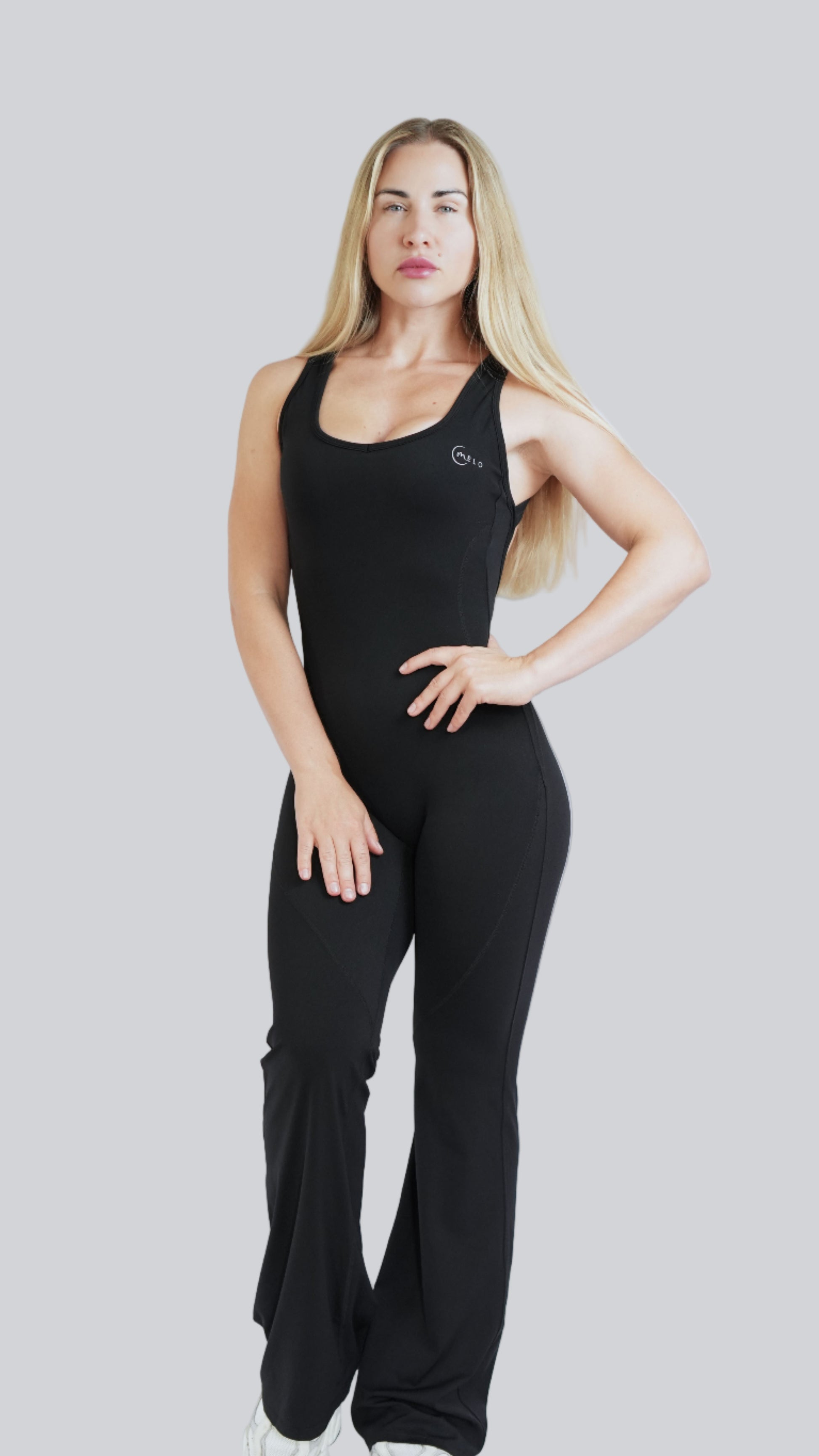 Black Core ContourFlow Jumpsuit вЂ“ Flared-Leg One-Piece, activewear for yoga and Pilates вЂ“ MELO Studio