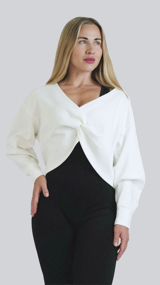 White Reversible Twist Top with long sleeves and V-back – MELO Studio
