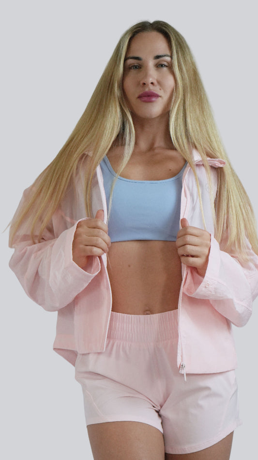 Pink Sand Lightweight Rain Jacket - Nylon Shell by MELO Studio, activewear   -  MELO Studio