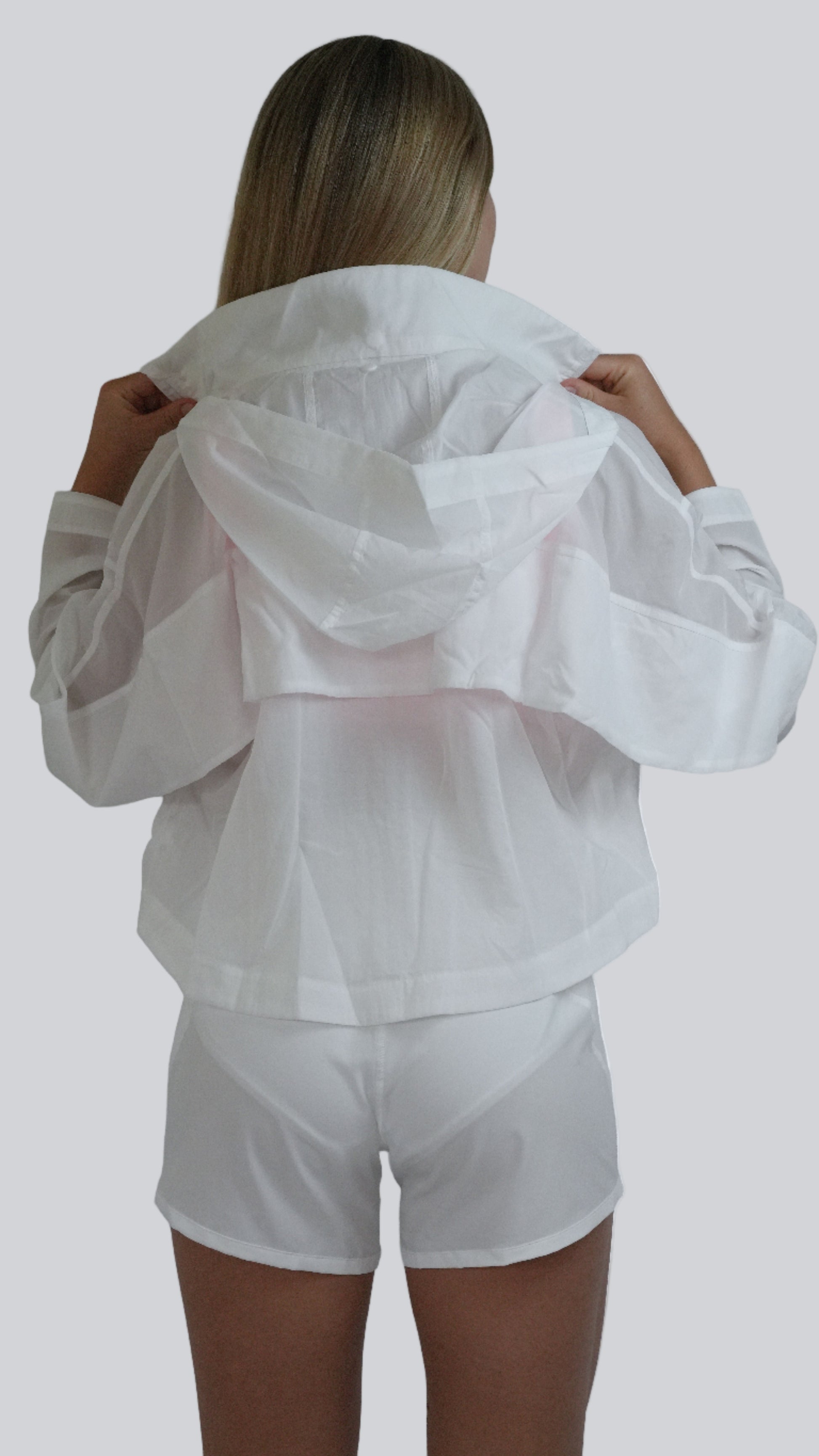 Cloud White Lightweight Rain Jacket - Nylon Shell by MELO Studio, activewear   -  MELO Studio